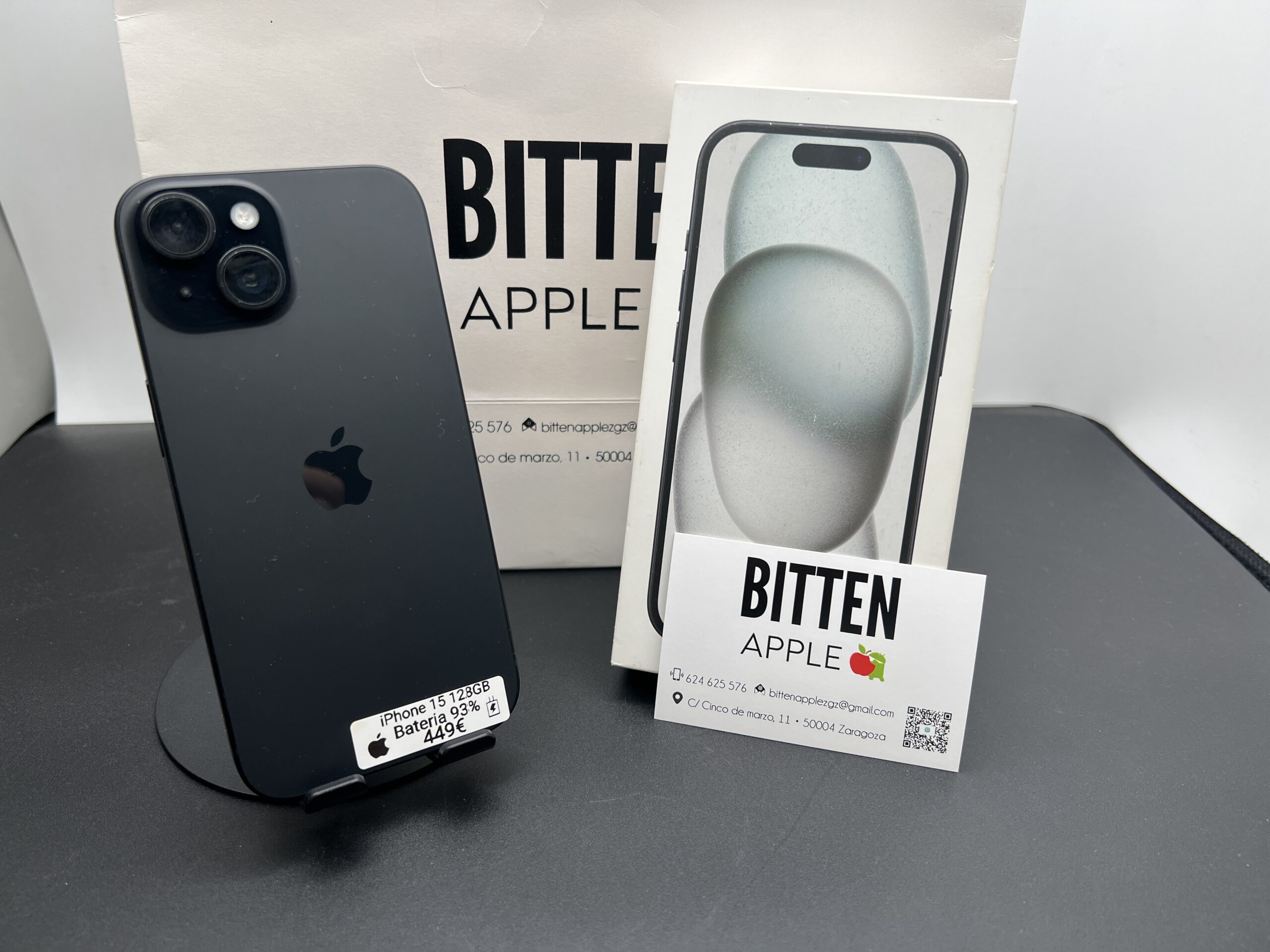 iPhone 15 128GB · Negro (Black) · Batería Original 93%