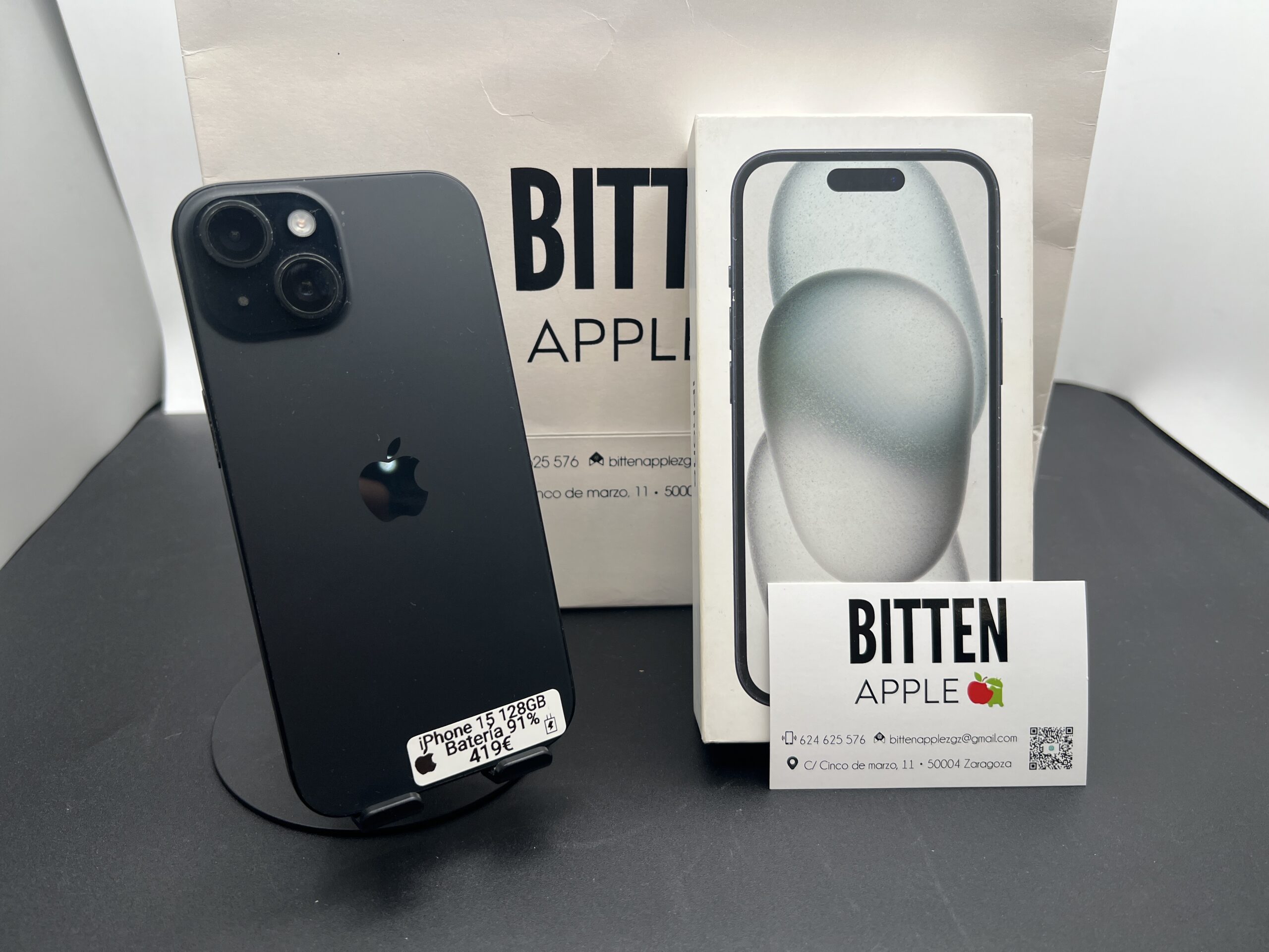 iPhone 15 — 128 GB Black — Batería Original al 91%